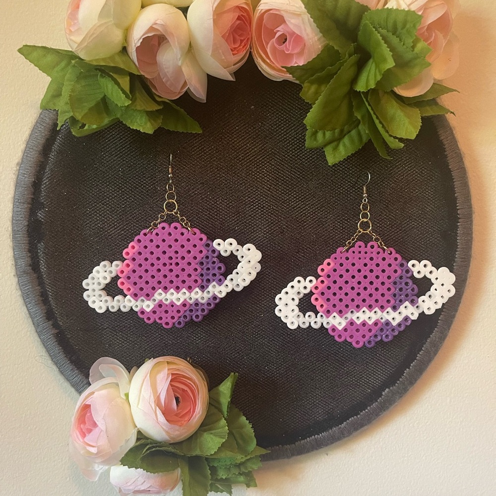 Planet Earrings Jumbo Purple Saturn Rings Large
